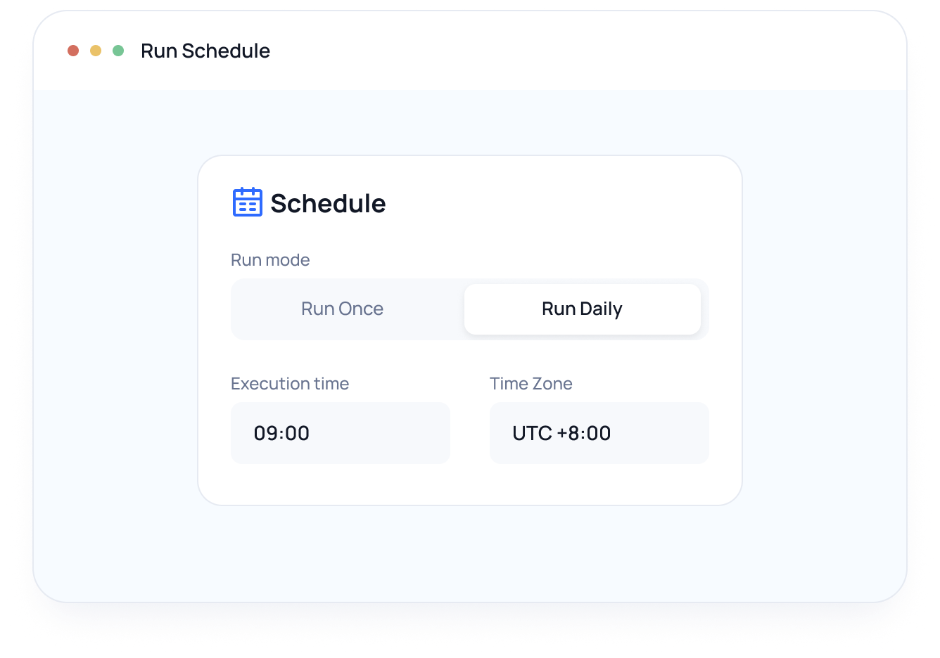 RPA run schedule configuration panel