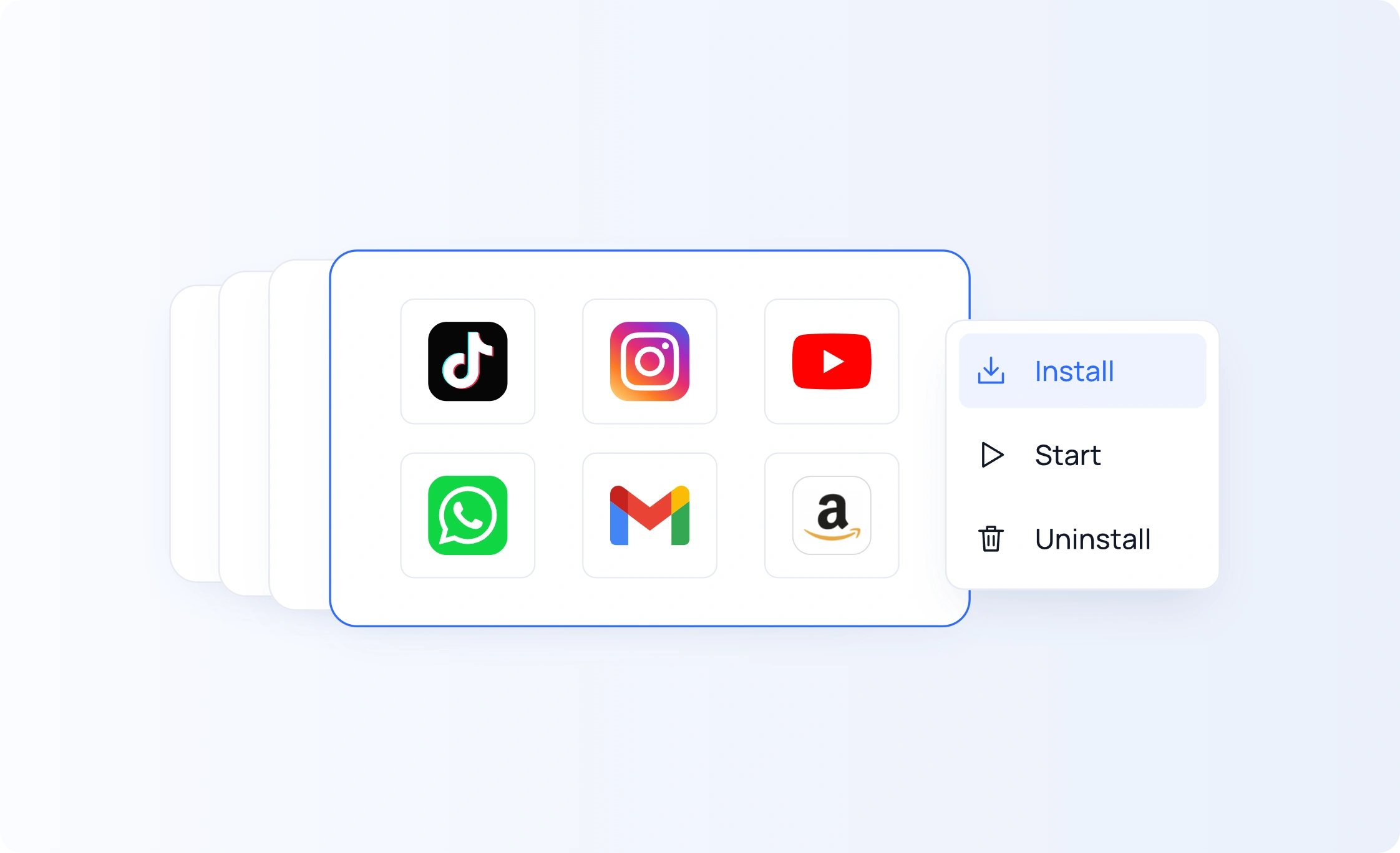 Batch installation, launch, and removal of apps across selected cloud phones.