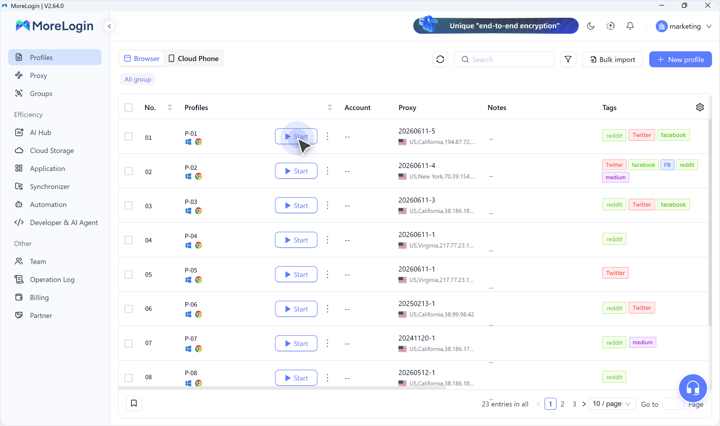 Launch the browser profiles or cloud phones you want to include in your sync session.
